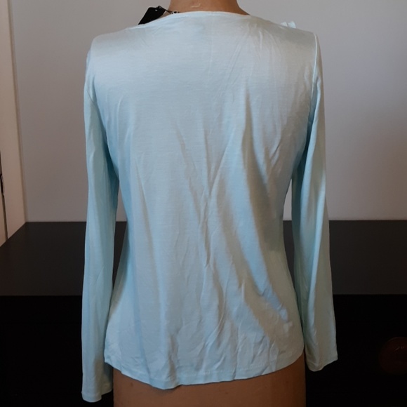 Talbots Aqua Ruffle Front Top, size PM - Picture 3 of 5